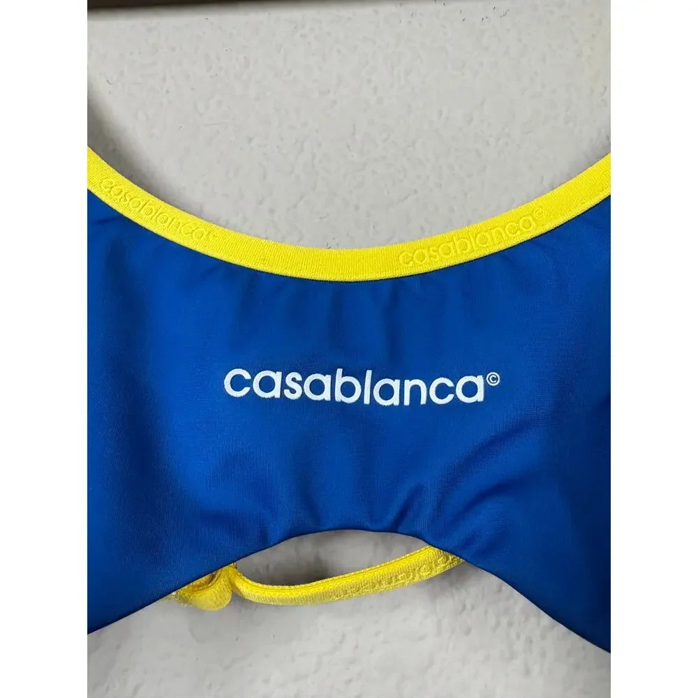 Casablanca Size Large Bikini Top Blue Yellow Adjustable Strap Beachwear Stretch - Picture 4 of 11